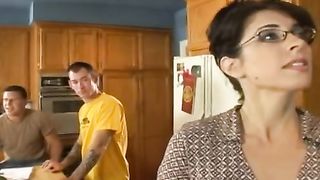 Sexy housewife in glasses fucked hardcore in her kitchen