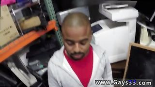 A dark guy gets paid some cold cash and hard cock in the back of a stock room anal fucking