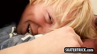 Skater hunk getting his ass slapped hard on the couch