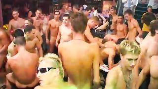 A bunch of natural hunks and horny stripper in a hardcore gangbang at a gay party club 