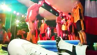 Male group of dude with strippers turns out into cocks sucking and anal fucking when crowds joins in