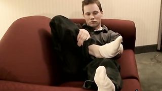 Young and Handsome Tommy Solo Masturbates while Showing his Feet 