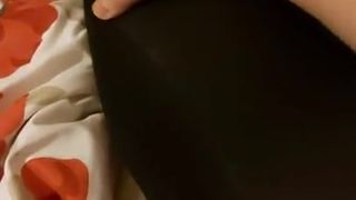 Crossdresser cumming and moaning in opaque pantyhose