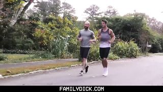 FamilyDick-Older Tattooed Muscle Daddy Coaches Virgin Stepson on Thick Cock 