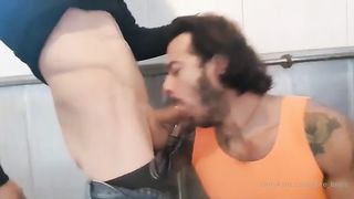 SUCKING OFF A HUGE DADDY DONG IN THE MENSROOM