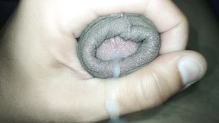 Letting precumming ´morning wood´ leak out cum and showing foreskin close up Idmir Sugary 