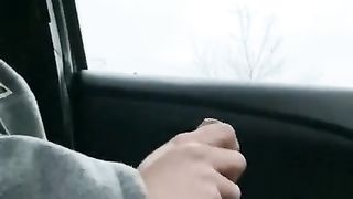 Me jerking off in the car and cum at parking lot hornygayteen99
