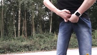 Single boy is pissing in public hoping to caught by a piss lover smellmydick 2