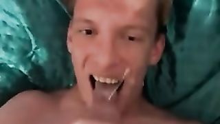 Very horny skinny teen cums in his mouth and has it dripping down his chin Peter bony