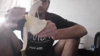 Male eating some big and nice bananas nathan nz