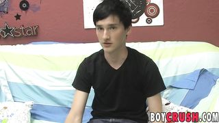 Twink interviewed before he strips and works his ass Boy Crush