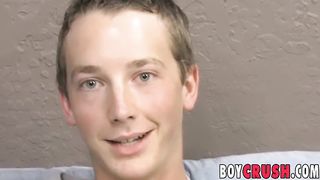Twink cutie Riley Johnston jerking off big cock after interview Boy Crush