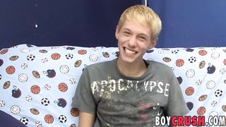 Interviewed blonde twink Kenny Monroe wanking off and cums Boy Crush