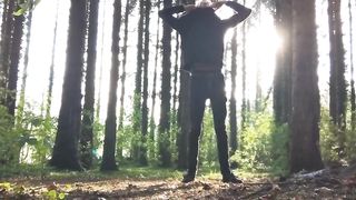 Very skinny teen undresses himself on the woods and shows off his body while pissing Peter bony