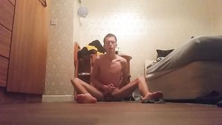 Very Skinny teen strokes his big dick on his bedroom floor Peter bony