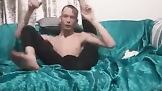 Skinny baldy teen wears leggings and puts his legs behind hi head and fingers his ass Peter bony - SeeBussy.com