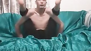 Skinny baldy teen wears leggings and puts his legs behind hi head and fingers his ass Peter bony - SeeBussy.com
