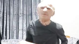 Very skinny teen puts on an old man face on himself and shows off his body while in briefs Peter bony - SeeBussy.com