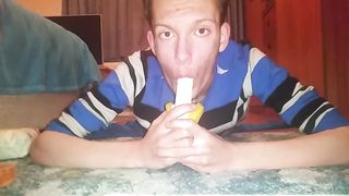 Skinny teen shoves banana deep in his throat Peter bony - SeeBussy.com