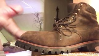 Hot construction worker w⁄ big uncut cock cums on his work boot. Full video @onlyfans⁄julianwolfgang julian wolfgang - SeeBussy.com