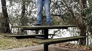 Pissing on a picnic table, marking my spot¡ 420sexy4U - SeeBussy.com