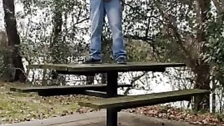 Pissing on a picnic table, marking my spot¡ 420sexy4U - SeeBussy.com