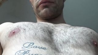 Hairy daddy close-up body, nipples, armpits, flexing biceps KyleBern - SeeBussy.com