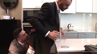 Two hung office colleagues fuck in the staff kitchen 