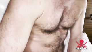 Hairy Muscle Man Strokes his Cock