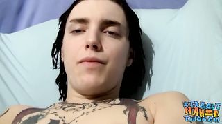 Tattooed Young Straight Thug Solo Masturbates and Cums Straight Naked Thugs