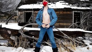 Risky Pissing in Public Forest in Front of Abandoned Cabin after Masturbating Peacock King - Free Gay Porn