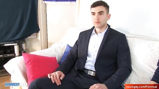 Handsome Banker Gets Wanked his Big Cock in Spite of him ; Aleksander - Amateur Gay Porn