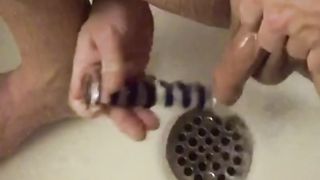 Anal Addict uses a Glass Dildo Everyday to Fuck his Ass in the Shower. no Lube Needed, just H20. Jetsfan1983 - SeeBussy.com