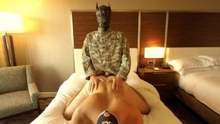 Straight Alpha Soldier in Dog Mask Fucks Bareback Boots Hotel ATM Creampie TwoLongHorns - BussyHunter.com 2
