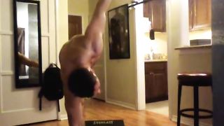 Sexy gay stud working out naked in front of his webcam
