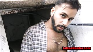 Straight bearded Latino Sucking gay cock