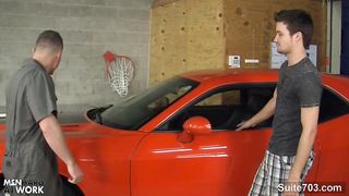 Sexy gay mechanic gets fucked in the garage