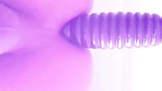 Anal dildo suction to door and inserting in ass from below 