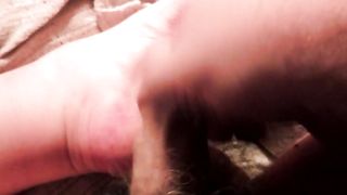 Phimosis cock with foot, small pee and cum 